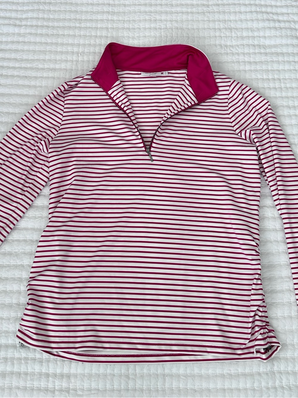 Chico's 1/4 Zip Pullover Sz 2 L striped Long Sleeve Athleisure summer longsleeve